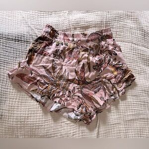 Pink tropical ruffle shorts